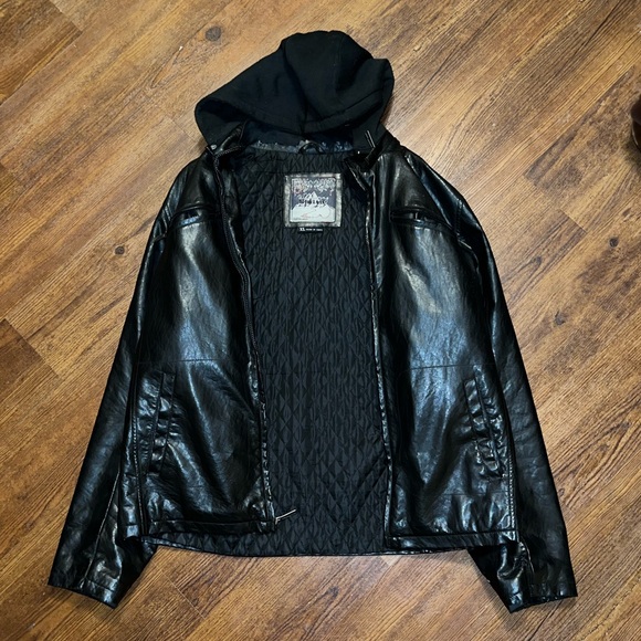Whispering Smith Vintage Black Leather Zip Up Jacket Hood Quilted Lining Size XL - Picture 1 of 14